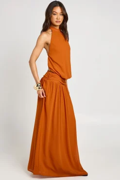Robe Longue Maxi À Taille Basse Froncée En Mousseline Avec Col Licou Pour Femmes Grandes
