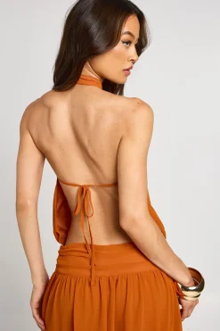 Robe Longue Maxi À Taille Basse Froncée En Mousseline Avec Col Licou Pour Femmes Grandes
