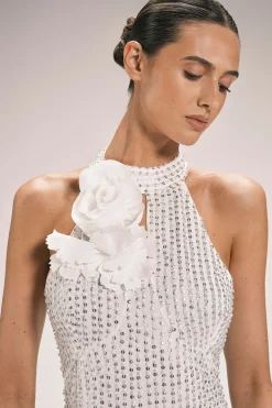 Robe Longue Maxi Tissée Avec Appliqués De Cristaux Et Rosettes