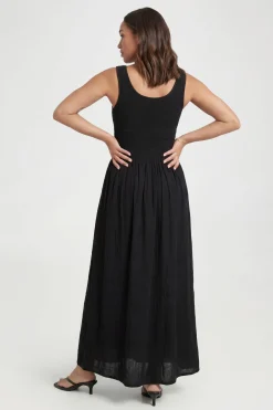Robe Longue Maxi Évasée À Smocks En Gaze De Coton De Maternité