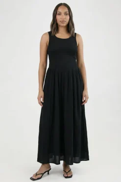 Robe Longue Maxi Évasée À Smocks En Gaze De Coton De Maternité