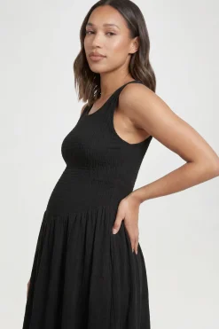 Robe Longue Maxi Évasée À Smocks En Gaze De Coton De Maternité