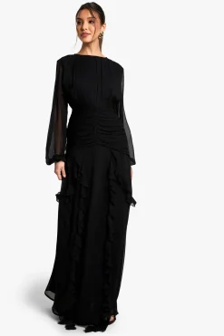 Robe Longue Maxi À Volants En Mousseline Crêpée