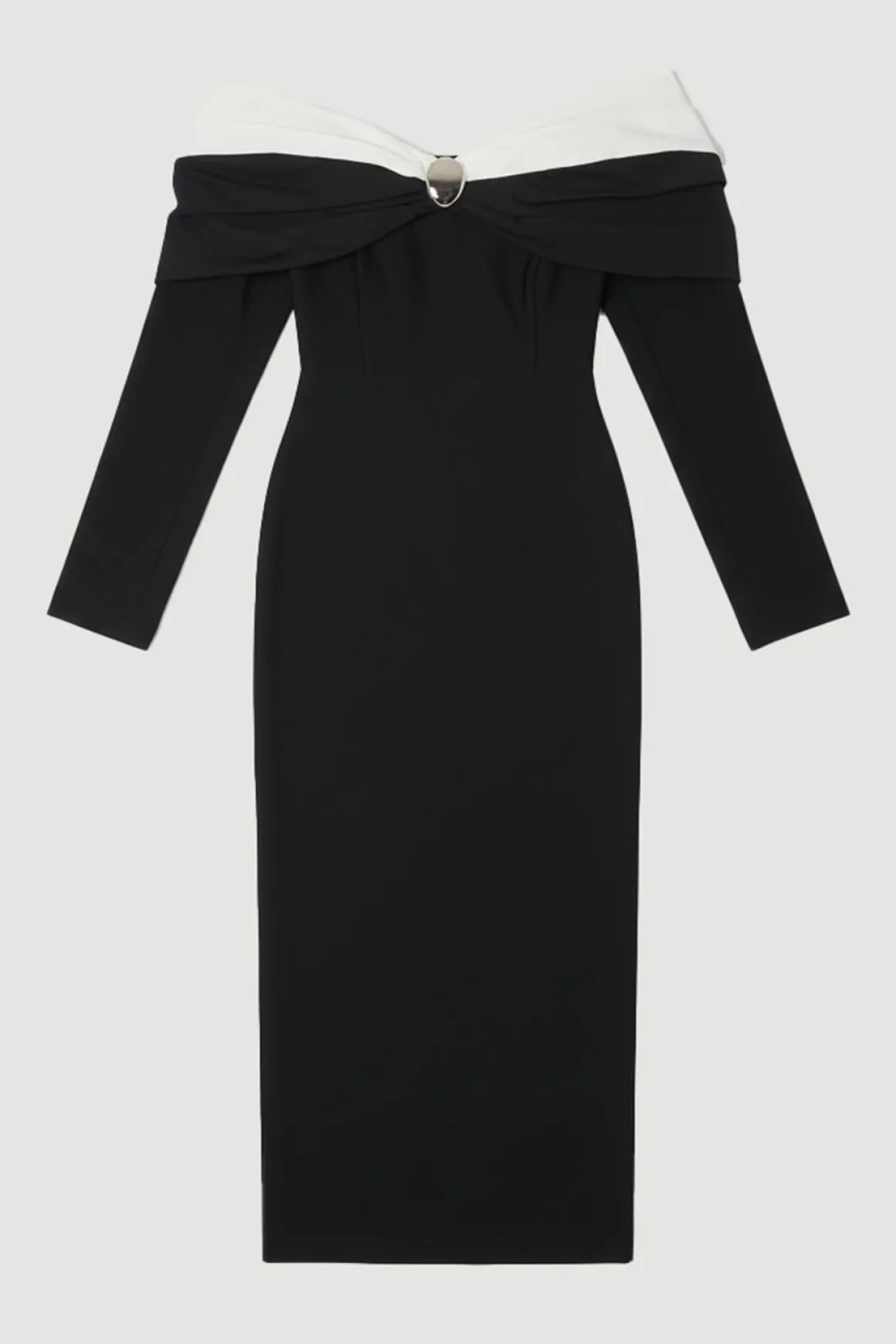 Robe Longue Moulante Bardot en Taffetas