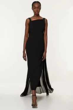 Robe Longue Moulante Dos Nu En Cady De Viscose Petite Avec Cape Détachable En Georgette De Viscose