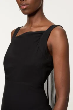 Robe Longue Moulante Dos Nu En Cady De Viscose Petite Avec Cape Détachable En Georgette De Viscose