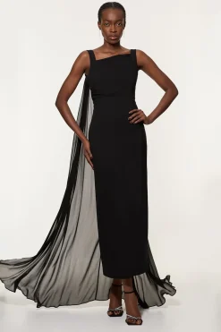 Robe Longue Moulante Dos Nu En Cady De Viscose Petite Avec Cape Détachable En Georgette De Viscose