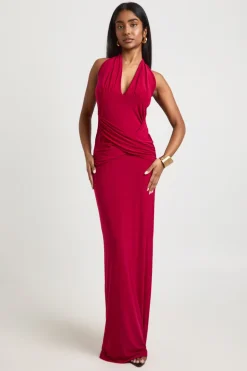 Robe Longue Moulante À Encolure Américaine Plongeante Et Taille Portefeuille