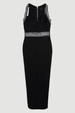 Robe Longue Moulante en Maille Ornée de Détails