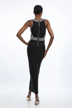 Robe Longue Moulante en Maille Ornée de Détails