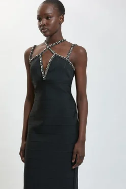KarenMillen Robe Longue Moulante En Maille Bandage Ornée De Bretelles Entrecroisées<Femme Robes|Robes Longues