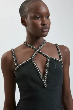 KarenMillen Robe Longue Moulante En Maille Bandage Ornée De Bretelles Entrecroisées<Femme Robes|Robes Longues
