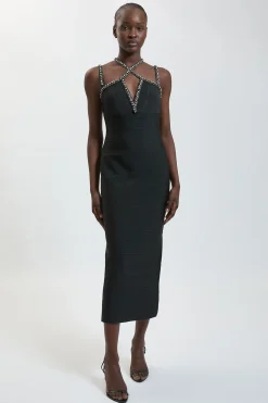 KarenMillen Robe Longue Moulante En Maille Bandage Ornée De Bretelles Entrecroisées<Femme Robes|Robes Longues