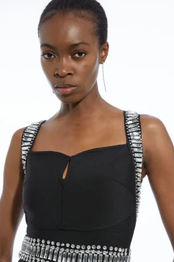 KarenMillen Robe Longue Moulante En Maille Bandage Ornée De Cristaux<Femme Robes|Robes De Soirée Chic