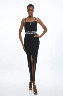 KarenMillen Robe Longue Moulante En Maille Bandage Ornée De Cristaux<Femme Robes|Robes De Soirée Chic