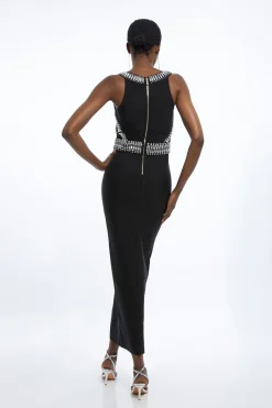 KarenMillen Robe Longue Moulante En Maille Bandage Ornée De Cristaux<Femme Robes|Robes De Soirée Chic