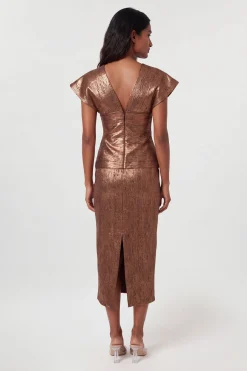 KarenMillen Robe Longue Moulante en Maille à Manches Ange et Finition Métallisée<Femme Toutes Les Robes|Robes Longues