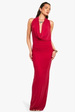 boohoo Robe Longue Moulante En Mesh À Col Bénitier<Femme Robes Moulantes|Robes