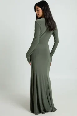 boohoo Robe Longue Moulante En Tissu Slinky Avec Anneau Et Ceinture Nouée À La Taille<Femme Robes Moulantes|Robes À Manches Longues