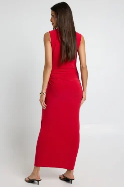 Robe Longue Moulante Froncée À Double Couche Avec Détails Dorés