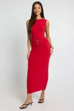 Robe Longue Moulante Froncée À Double Couche Avec Détails Dorés