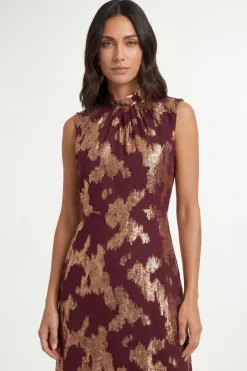 Robe Longue Métallisée À Ourlet À Volants