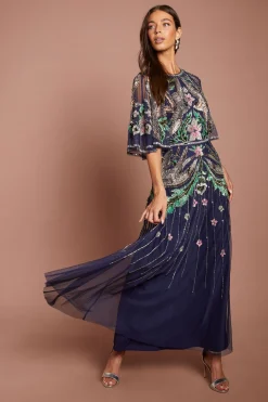 Coast Robe Longue Muse À Manches Courtes Ornée De Perles Et Sequins<Femme Robes Mi-Longues|Robes