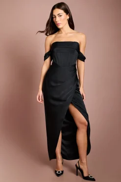 Coast Robe Longue e En Satin Avec Corset Et Décolleté Bardot Drapé<Femme Robes Corset|Satin Et Dentelle