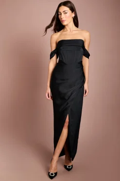Coast Robe Longue e En Satin Avec Corset Et Décolleté Bardot Drapé<Femme Robes Corset|Satin Et Dentelle