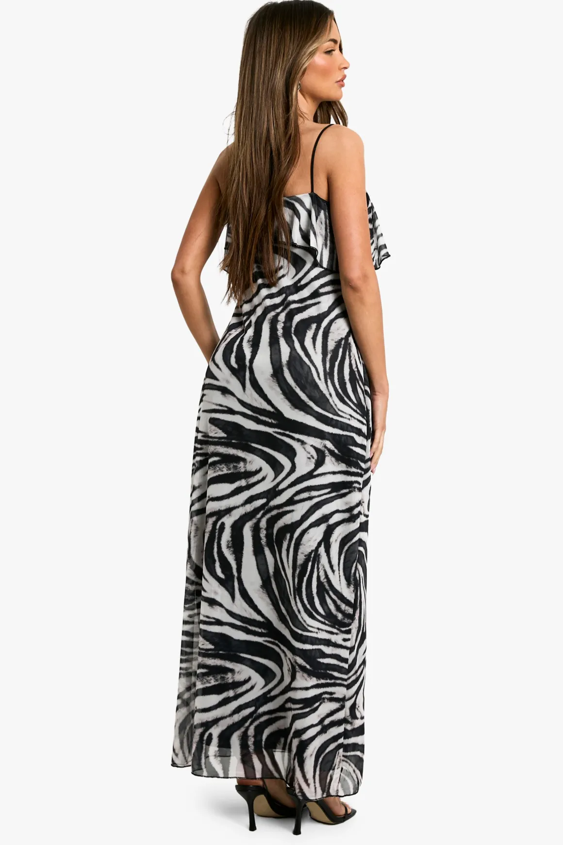 Robe longue nouée à volants et imprimé zèbre