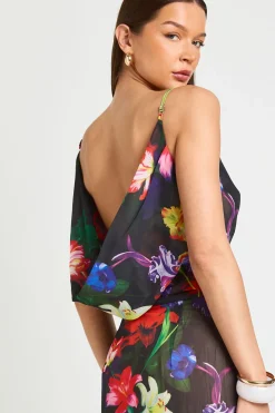 Robe Longue Nuisette À Col Bénitier Avec Imprimé Floral Éclatant