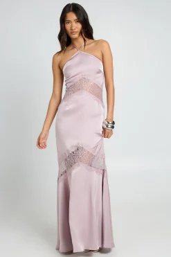 Robe Longue Nuisette Dos Nu En Satin Et Dentelle Avec Liens À Nouer