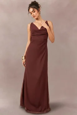 Robe Longue Nuisette En Mousseline Ton Sur Ton Avec Encolure Drapée Devant Et Dos