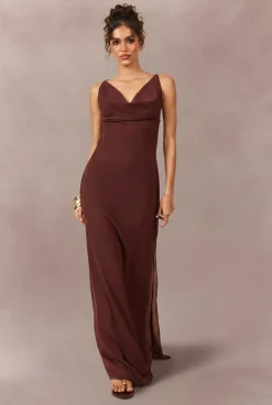 Robe Longue Nuisette En Mousseline Ton Sur Ton Avec Encolure Drapée Devant Et Dos