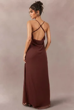 Robe Longue Nuisette En Mousseline Ton Sur Ton Avec Encolure Drapée Devant Et Dos