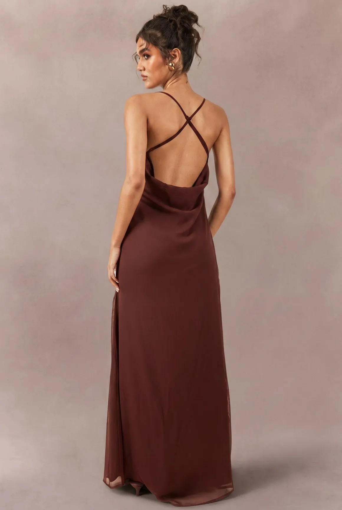 Robe Longue Nuisette En Mousseline Ton Sur Ton Avec Encolure Drapée Devant Et Dos
