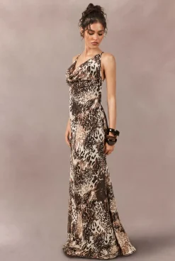 Robe Longue Nuisette En Mousseline À Imprimé Animal Tonal Avec Drapé Devant Et Dos