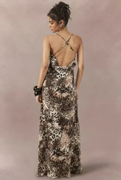 Robe Longue Nuisette En Mousseline À Imprimé Animal Tonal Avec Drapé Devant Et Dos
