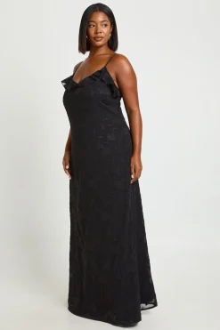 boohoo Robe Longue Nuisette Grande Taille À Volants Effet Dévoré<Femme Toutes Les Robes|Robes Longues