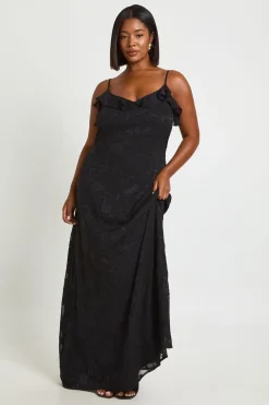 boohoo Robe Longue Nuisette Grande Taille À Volants Effet Dévoré<Femme Toutes Les Robes|Robes Longues