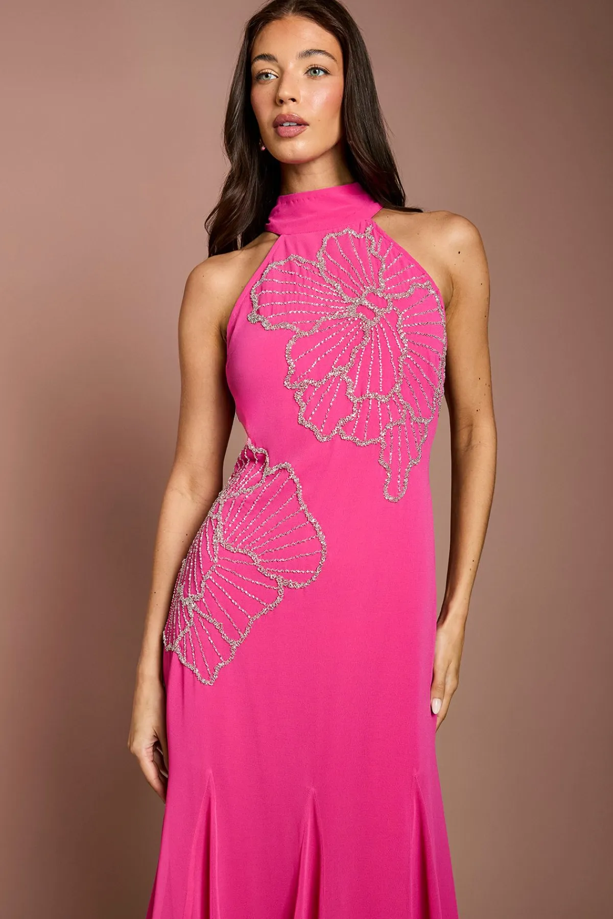 Coast Robe Longue Ornée Avec Plis Godets<Femme Robes|Robes Noires Nouées