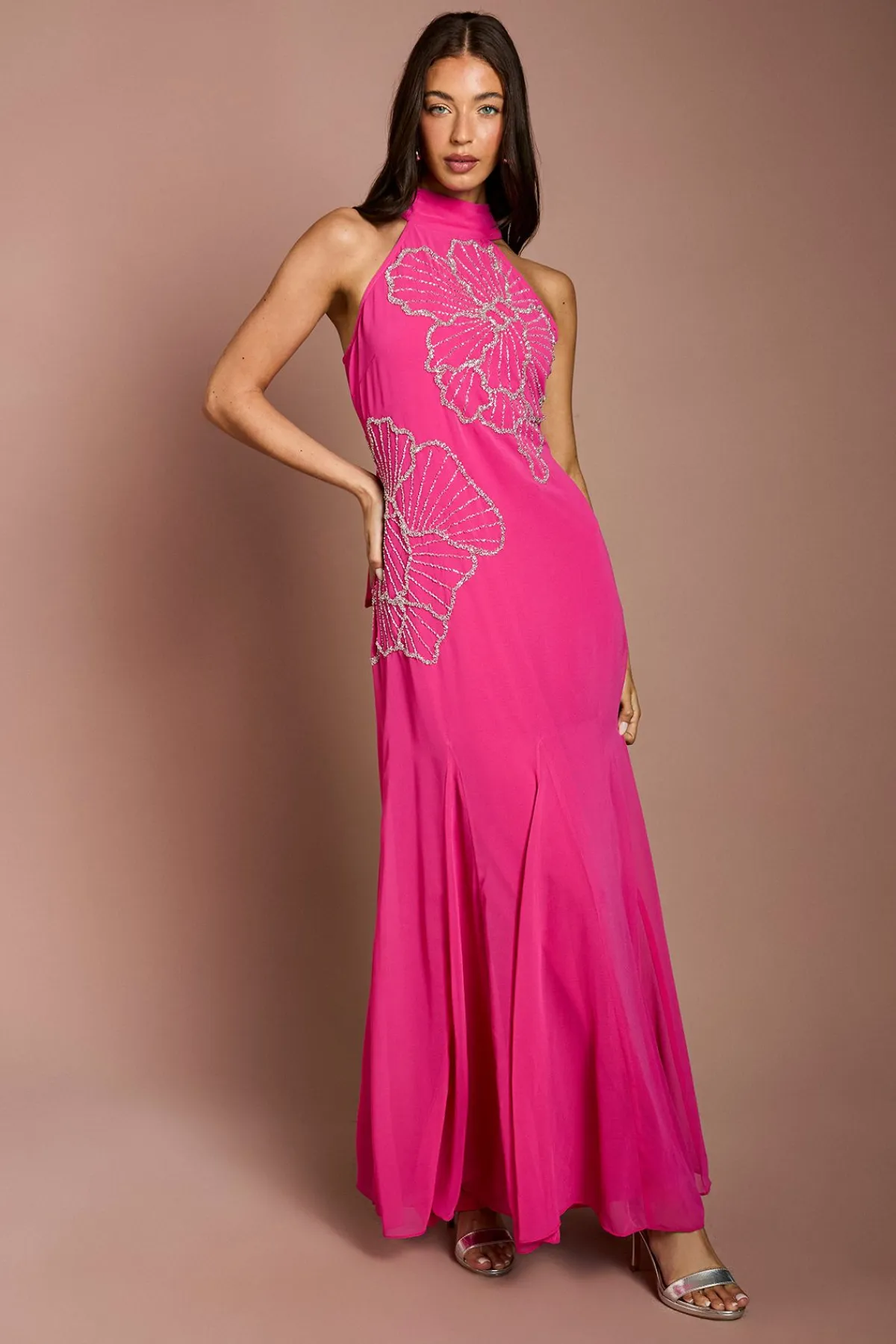Coast Robe Longue Ornée Avec Plis Godets<Femme Robes|Robes Noires Nouées