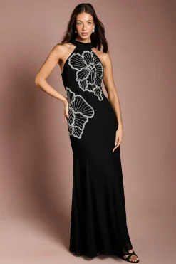 Robe Longue Ornée Avec Plis Godets