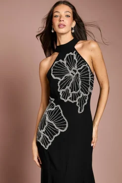 Robe Longue Ornée Avec Plis Godets