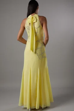 Robe Longue Ornementée avec Plis Godets