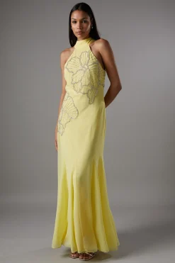 Robe Longue Ornementée avec Plis Godets