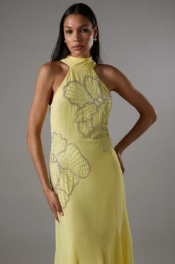 Robe Longue Ornementée avec Plis Godets