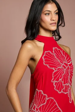 Robe Longue Ornée Petite Taille Avec Plis Godets