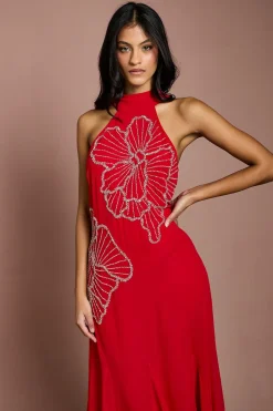 Robe Longue Ornée Petite Taille Avec Plis Godets