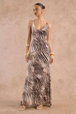 Robe Longue À Ourlet Traînant Imprimé Zèbre Tonal